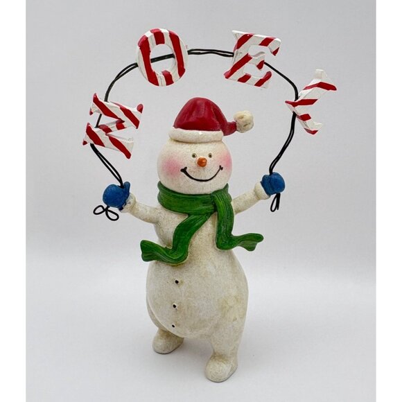 Vintage Snowman Christmas Figurine Holding Noel Sign Candy Cane Striped Letters - Picture 8 of 8